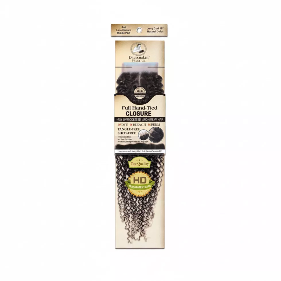 Dressmaker Virgin Remy Jerry Curl Lace Closure 4×4 Middle Part Natural Color