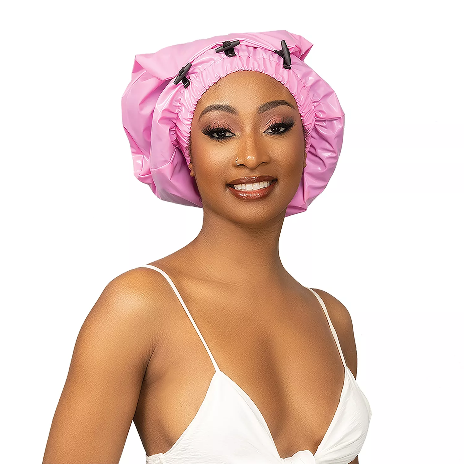 Esha Secure 3 Buttons Braid Shower Cap Pink