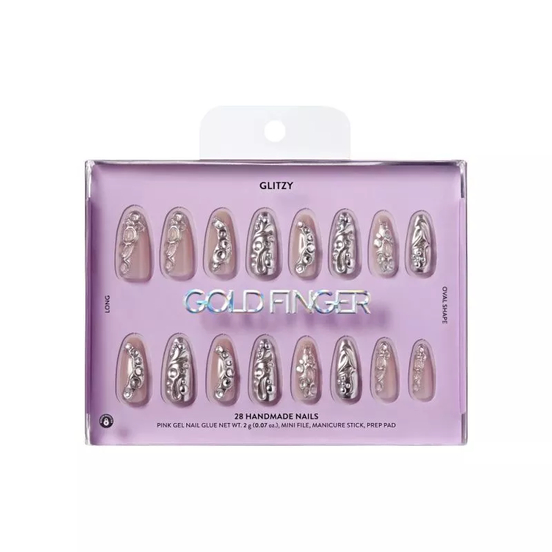 GLITZY 3D PRESS-ON NAILS IN ENJOYABLE – LONG OVAL FAKE NAILS - GFH13