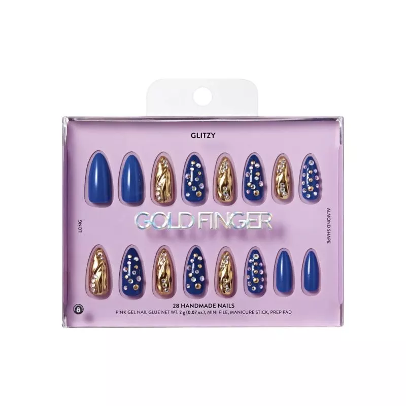 GLITZY 3D PRESS-ON NAILS IN THE PRIME – LONG ALMOND FAKE NAILS - GFH21