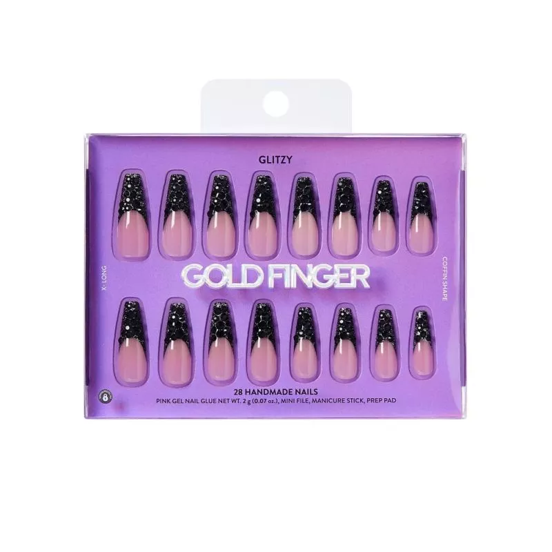 GLITZY 3D PRESS-ON NAILS IN TOP FLIGHT – 2X-LONG COFFIN FAKE NAILS - GFH