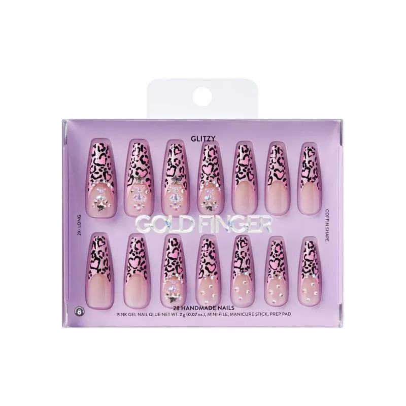 GLITZY 3D PRESS-ON NAILS IN TOP FLIGHT – 2X-LONG COFFIN FAKE NAILS - GFH22