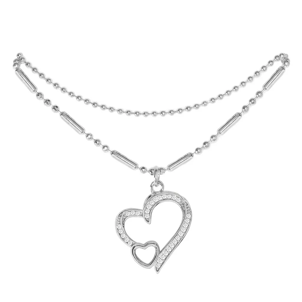 GNS Cubic Zirconia Heart Anklet Silver