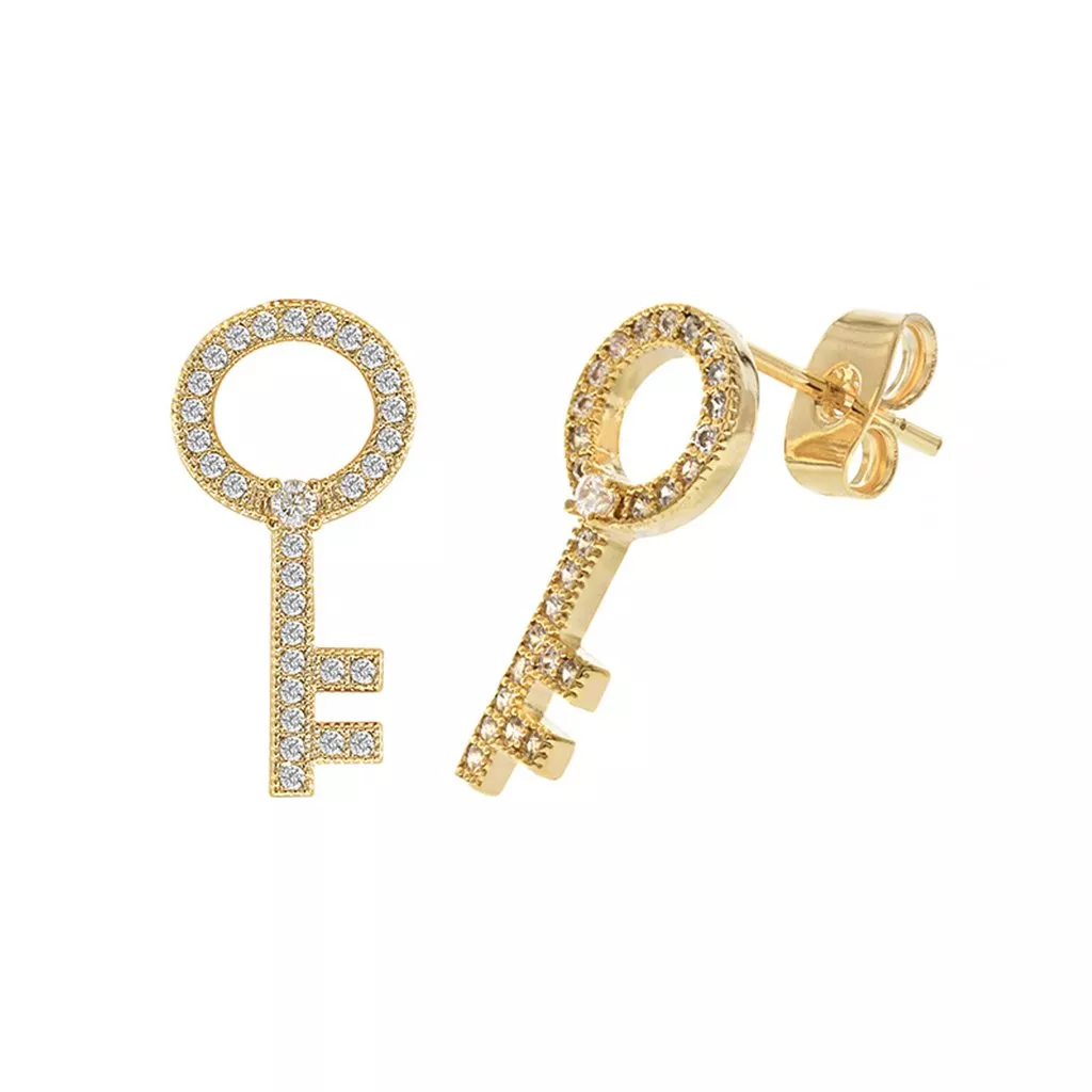 GNS Diamond Look Cubic Zirconia Micro Pave Key Earring
