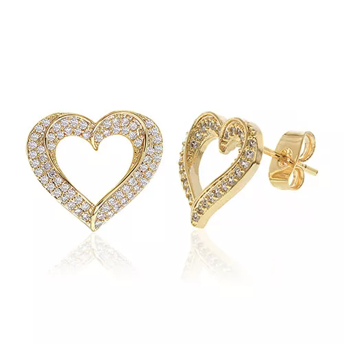 GNS Diamond Look Cubic Zirconia Micro Pave Open Heart Earring