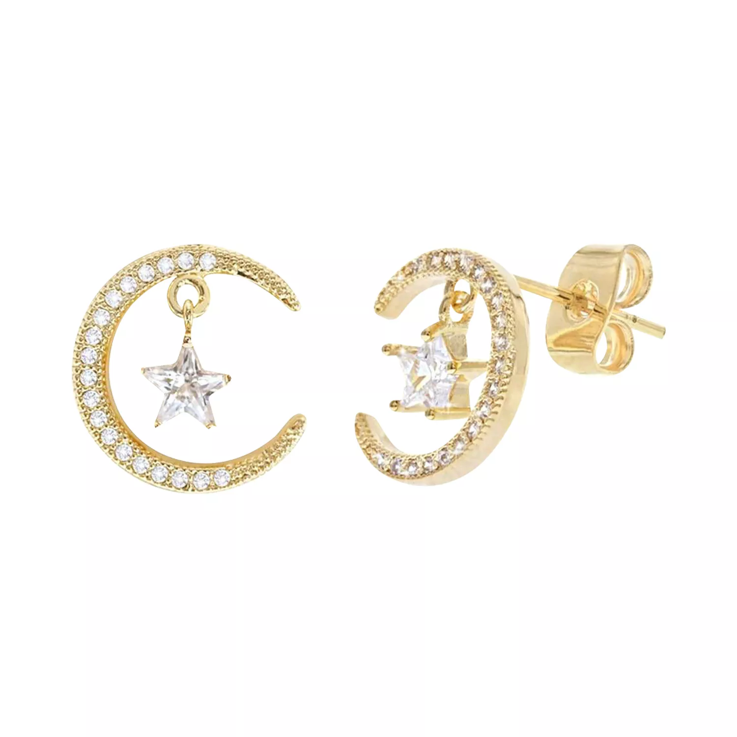 GNS Diamond Look Cubic Zirconia Moon & Star Earring