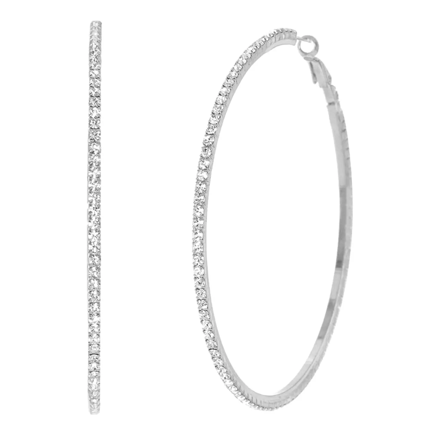 GNS Rhinestone Hoop Earring Silver