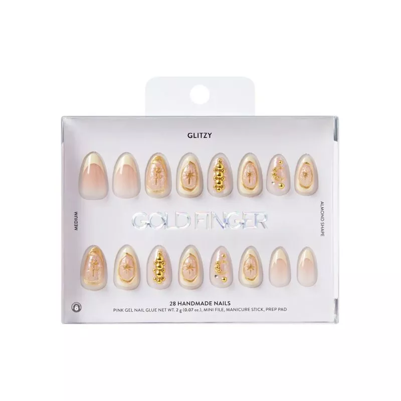 GOLD FINGER GLITZY 3D PRESS-ON NAILS IN ORNATE - GFH01