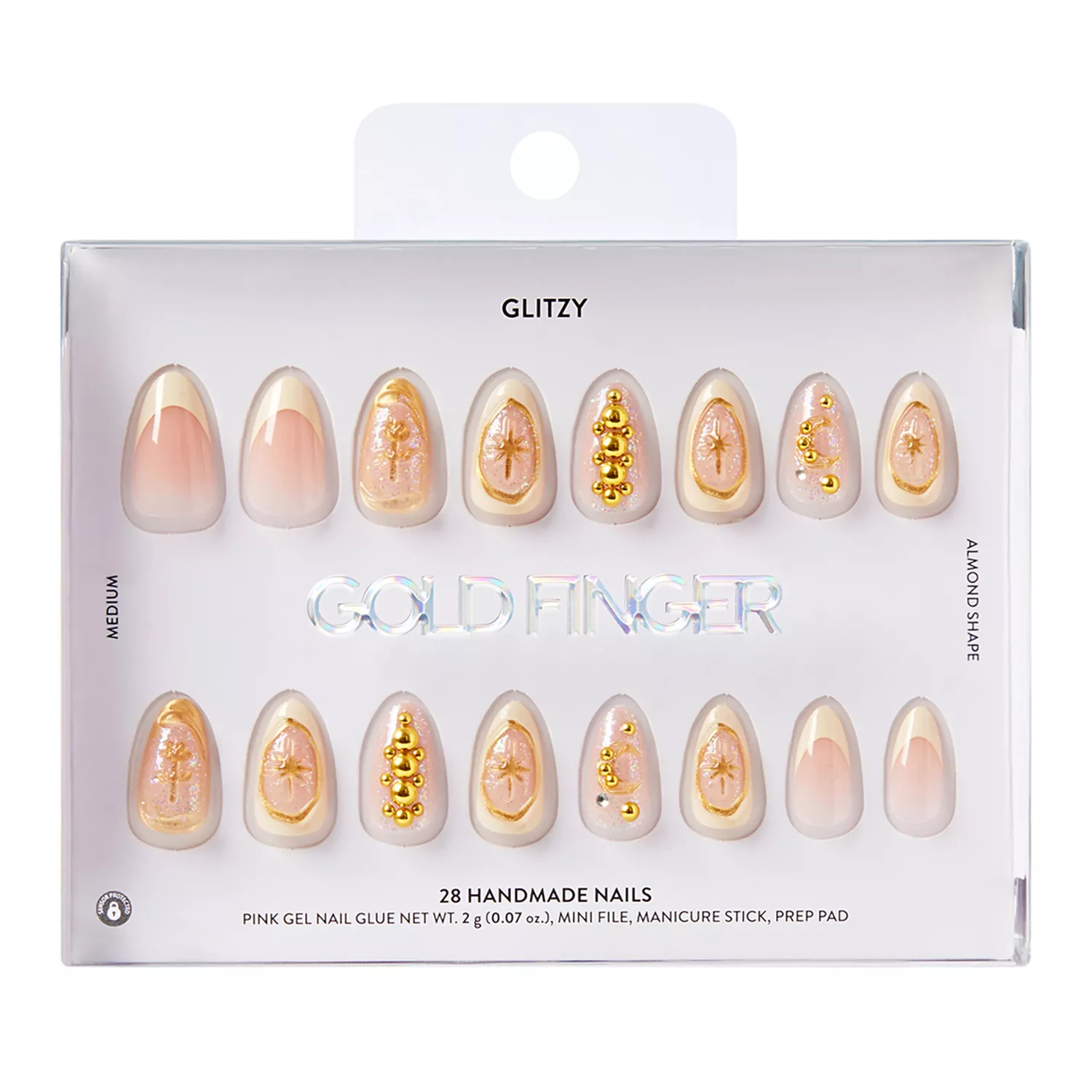 Gold Finger Glitzy Handmade Nails 28 Nails