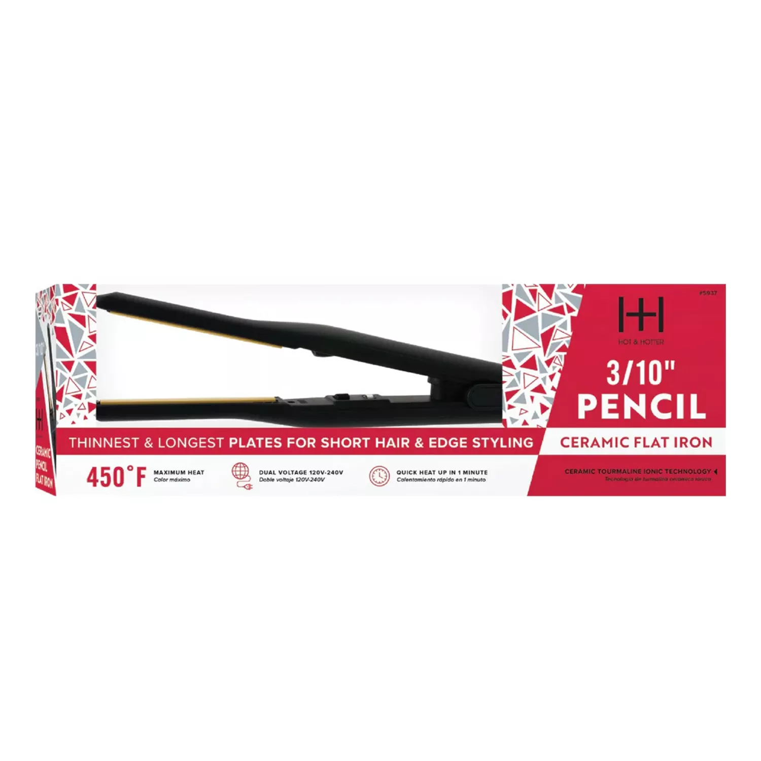 Hot & Hotter Ceramic Pencil Flat Iron 3/10" Black