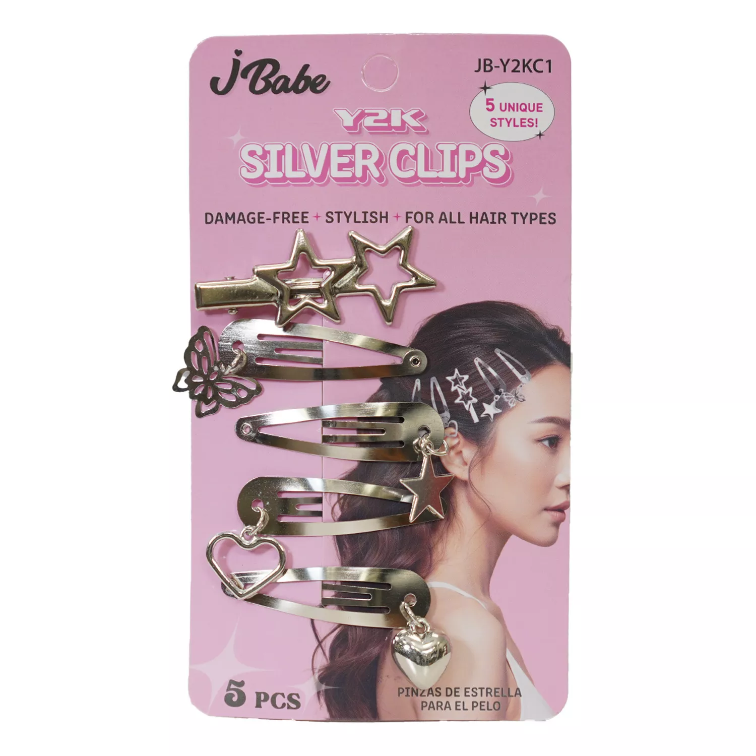 J Babe Y2K Sliver Clips 5pcs