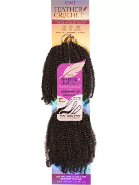 Janet Collection 100% Human Hair Feather Crochet Braid Extension AFRO KINKY 18″