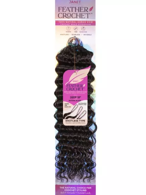 Janet Collection 100% Human Hair Feather Crochet Braid Extension DEEP 14″-18″