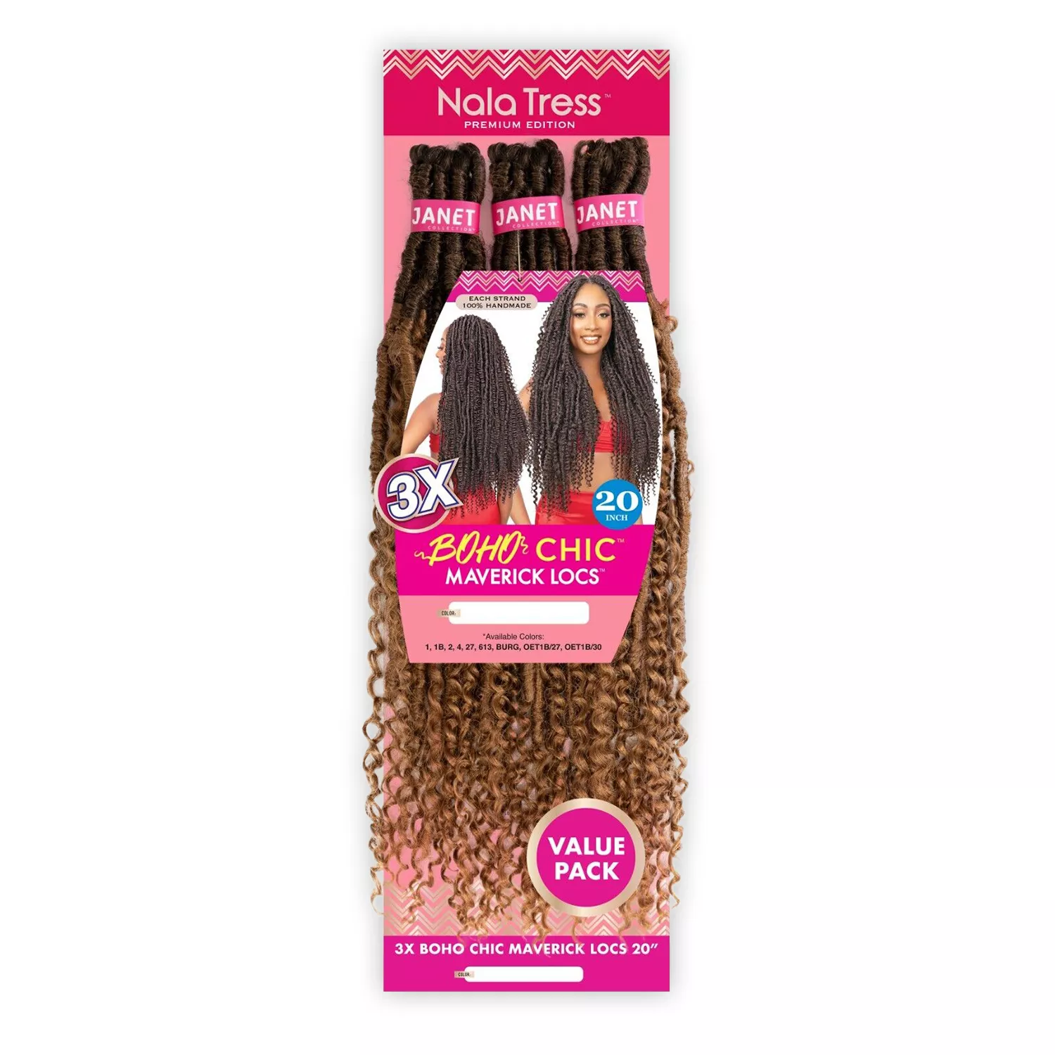 Janet Collection Crochet Braids Nala Tress 3X Boho Chic Maverick Locs 20"