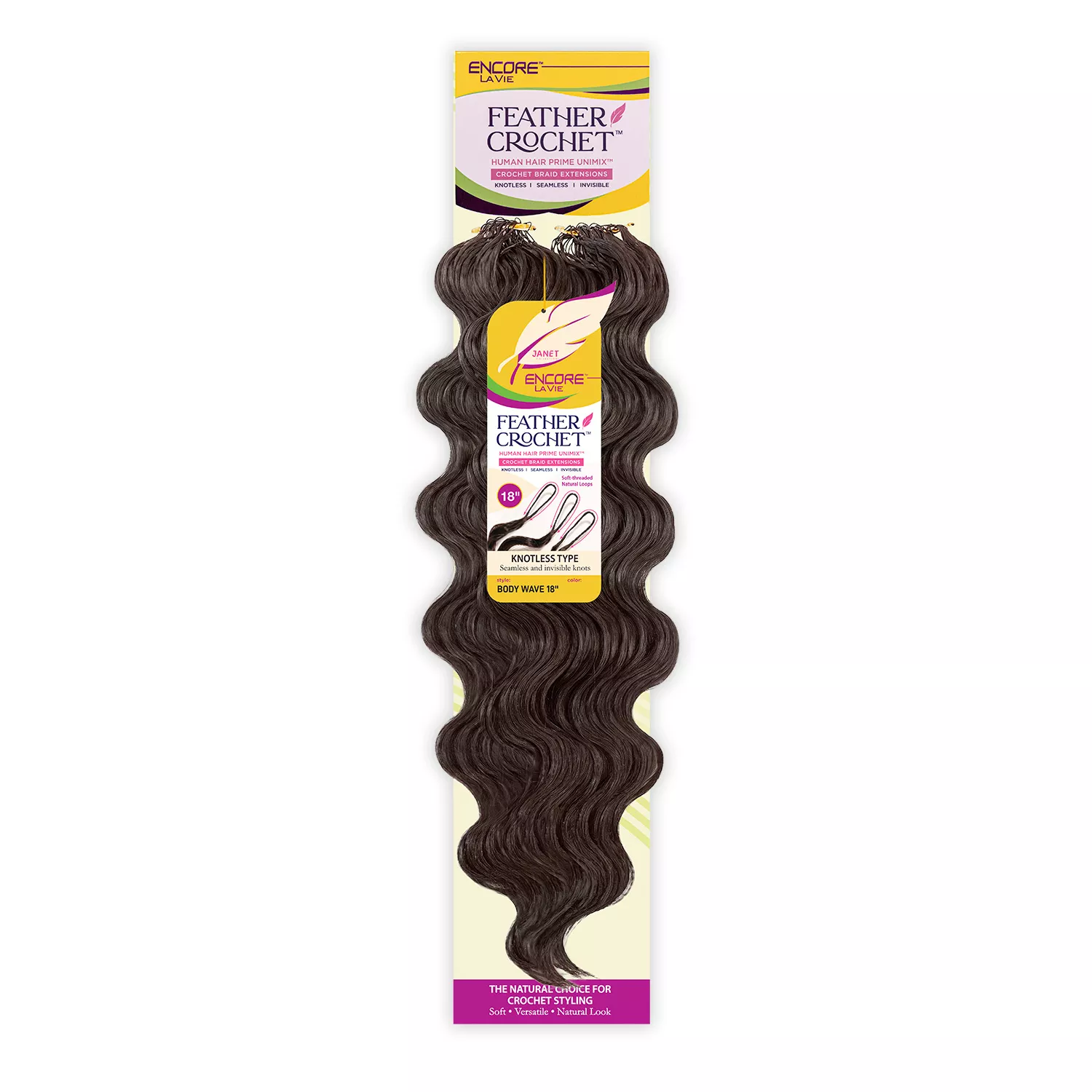 Janet Collection Human Hair Blend Crochet Braids Encore La Vie Feather Crochet Body Wave 18"
