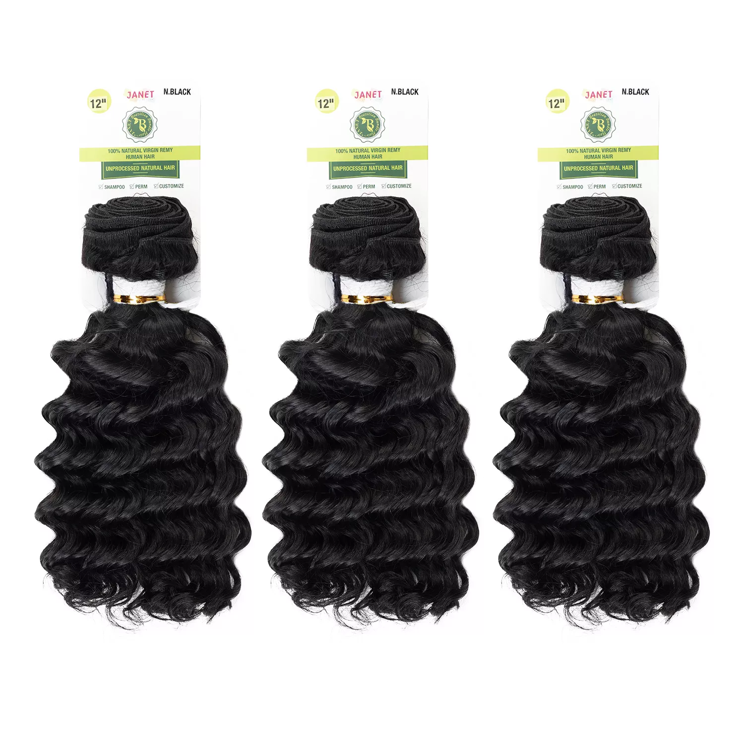 Janet Collection Unprocessed Natural Virgin Remy Human Hair Weave 12A Natural Deep Curl (10"-24")