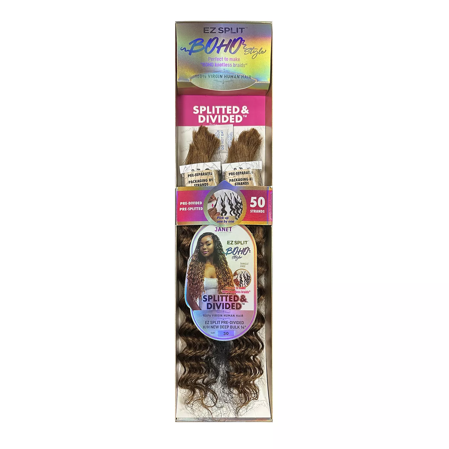 Janet Collection Virgin Human Hair Braids EZ Split Pre Divided Boho Style HH New Deep Bulk 14"