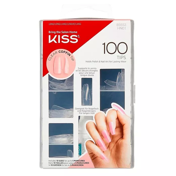 Kiss 100 Full Cover Nails – HN01C – CLEAR COFFIN TIPS