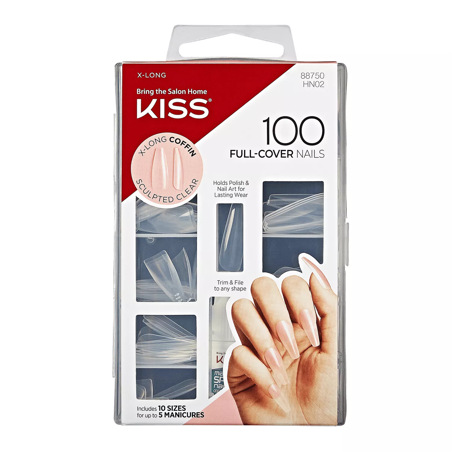 Kiss 100 Full Cover Nails Kit XL Clear Coffin