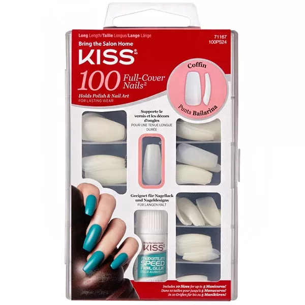 Kiss 100PS24C 100 Full Cover Nails Long Length Coffin