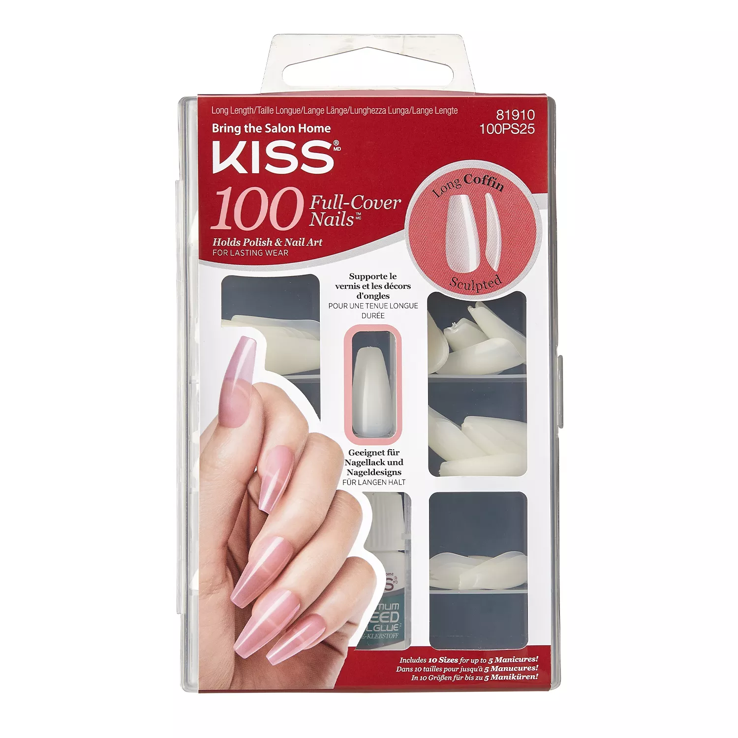 Kiss Full Cover Nails 100 Tips Long Length Long Coffin