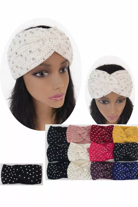 KNITTED TURBAN HEADBANDS WITH RHINESTONES