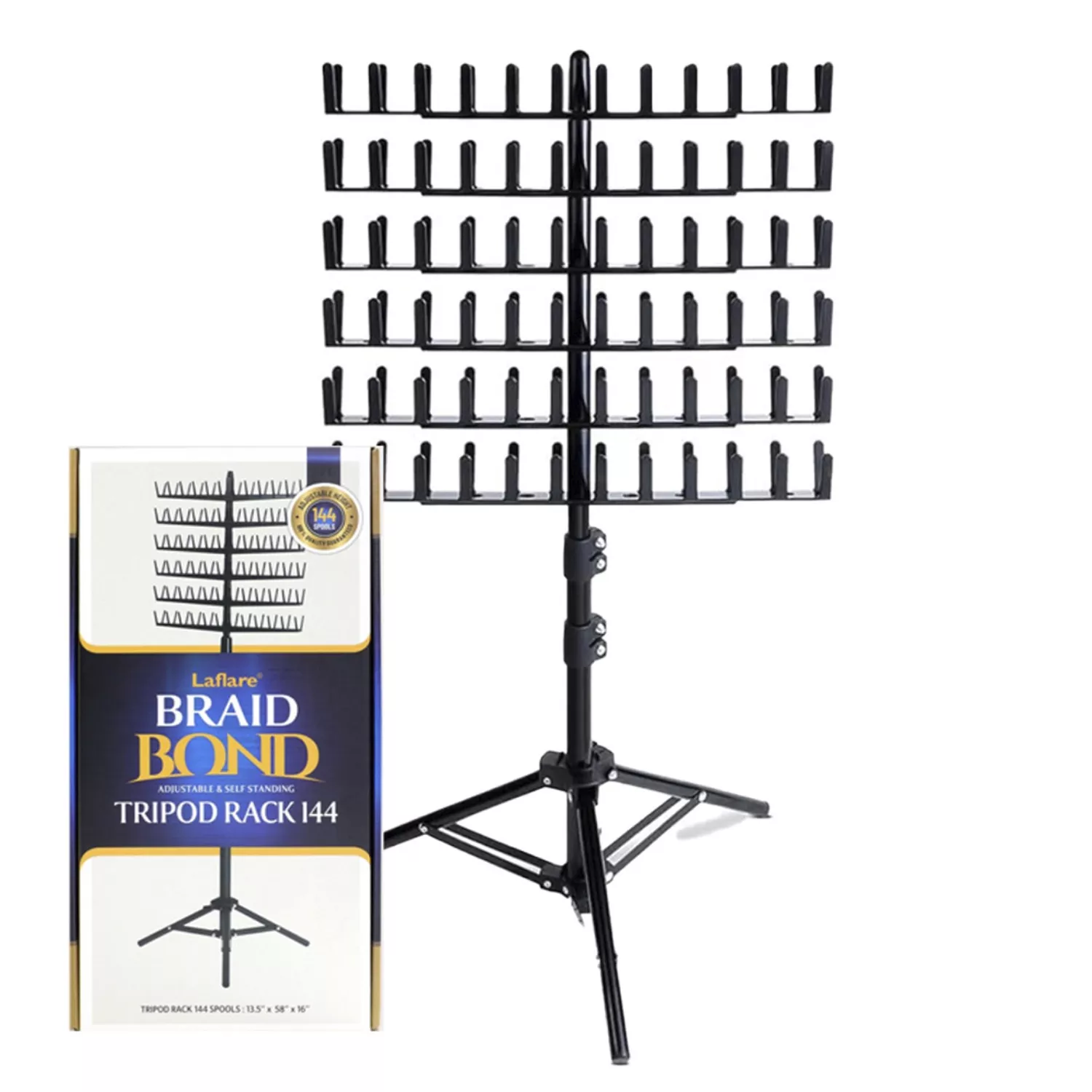 La flare Braid Bond Tripod Hair Rack 144 Spool (BPR-ST144-Black)