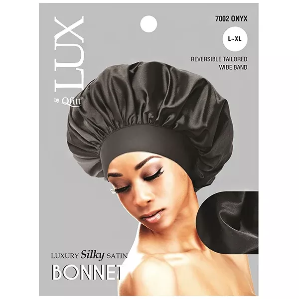 Lux by Qfitt Luxury Silky Satin Bonnet - L/XL #7002 Onyx