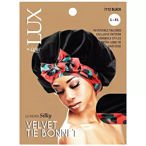 Lux by Qfitt Luxury Silky Velvet Tie Bonnet - L/XL #7112 Assort