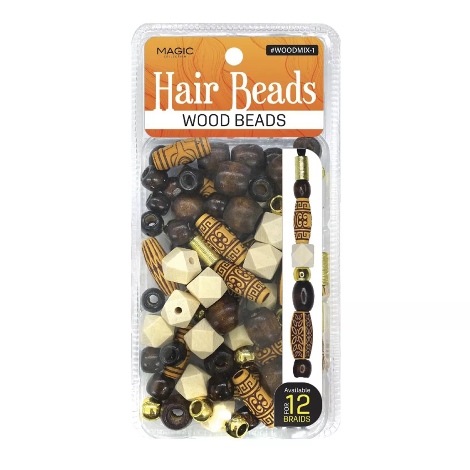 Magic Collection Wood Hair Beads For 12 Braids
