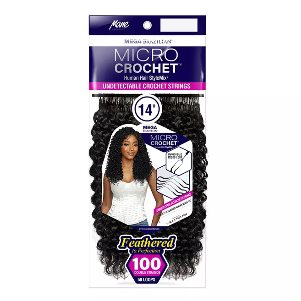 Mane Concept Human Hair Stylemix Braids Mega Brazilian Micro Crochet Strings MBMC102 Feather Deep Wave 14"