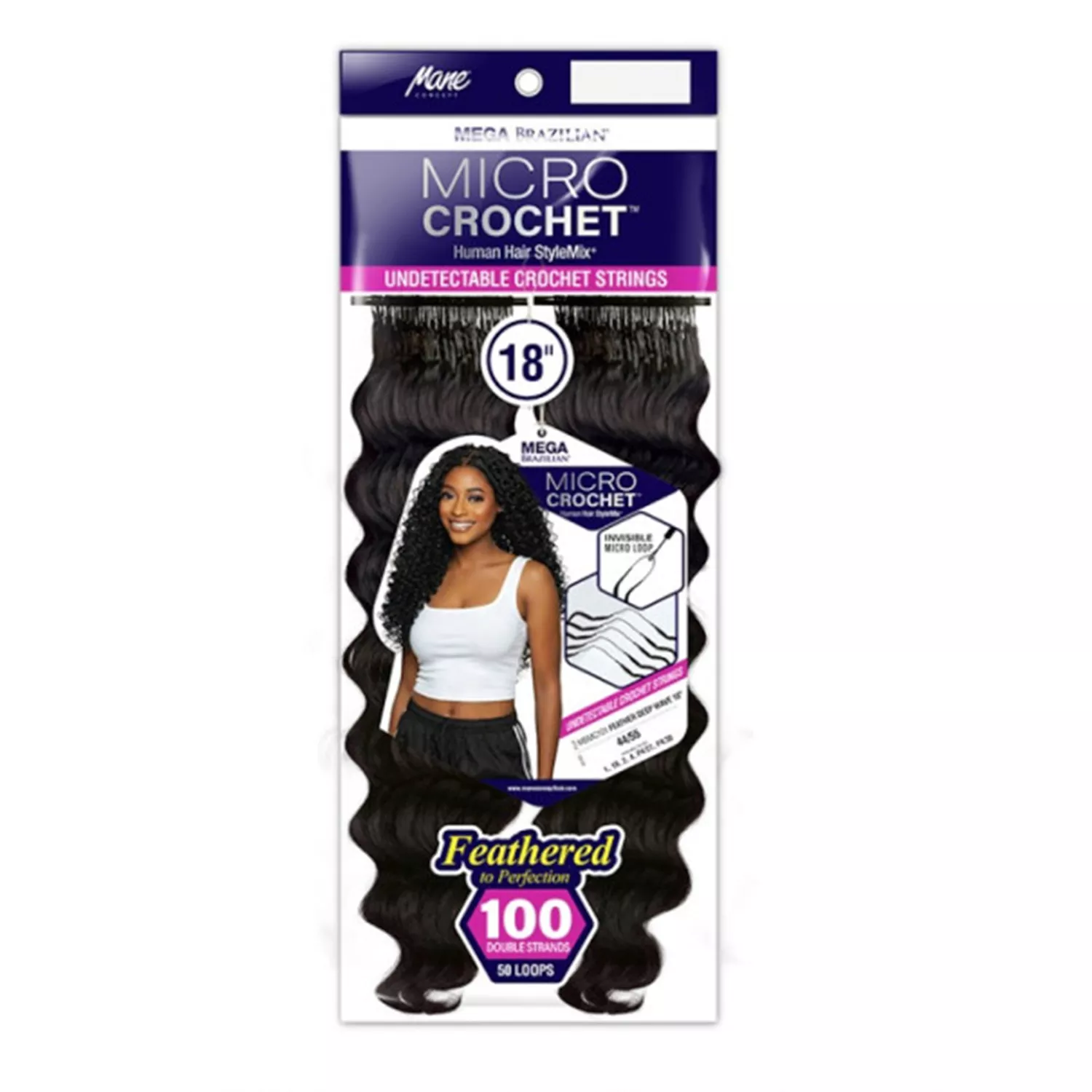Mane Concept Human Hair Stylemix Mega Brazilian Micro Crochet Strings MBMC101 Feather Deep Wave 18"(80g)