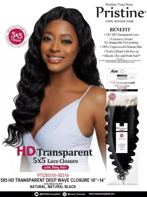 Mane Concept Pristine 100% Human Hair HD Transparent5x5 DEEP WAVE Lace Closure 10"-14" (PTC55310-55314)