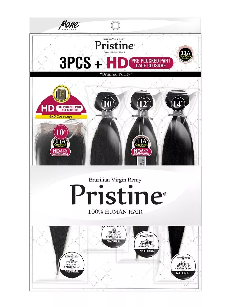 MANE CONCEPT PRISTINE 11A STRAIGHT 3PCS + HD PRE-PLUCKED PART LACE CLOSURE