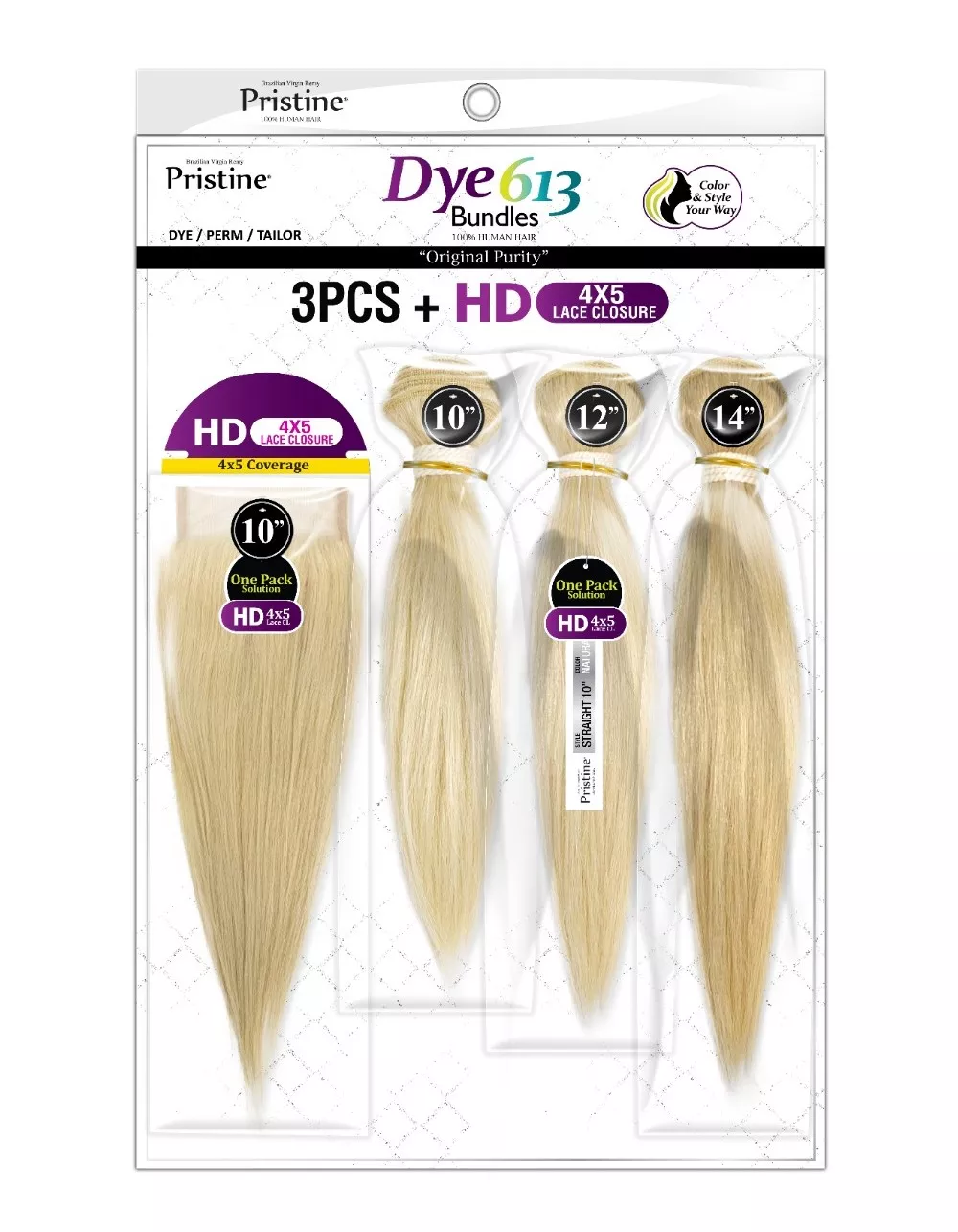 MANE CONCEPT PRISTINE DYE 613 STRIAGHT 3PCS+ HD 4X5 CLOSURE