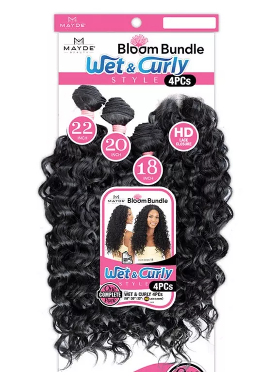 MAYDE BEAUTY BLOOM BUNDLE WET & CURLY 4pcs 18 "20 "22 " + HD CLOSURE
