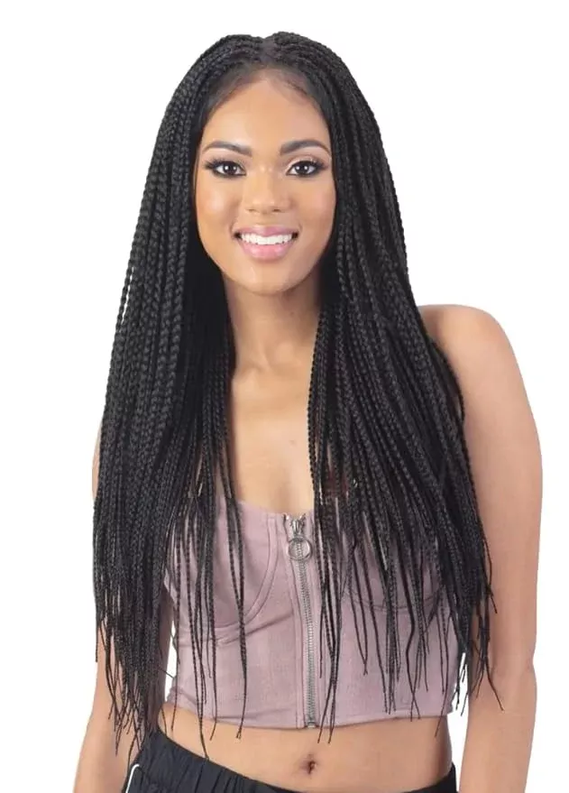 MAYDE BEAUTY KNOTLESS BRAIDED HD LACE FRONT WIG – MEDIUM KNOTLESS BRAIDS – 28″