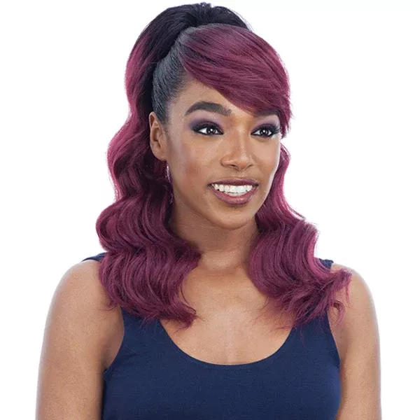 Model Model Synthetic Ponytail And Swoop Side Bang - LOOSE CURL 2PCS