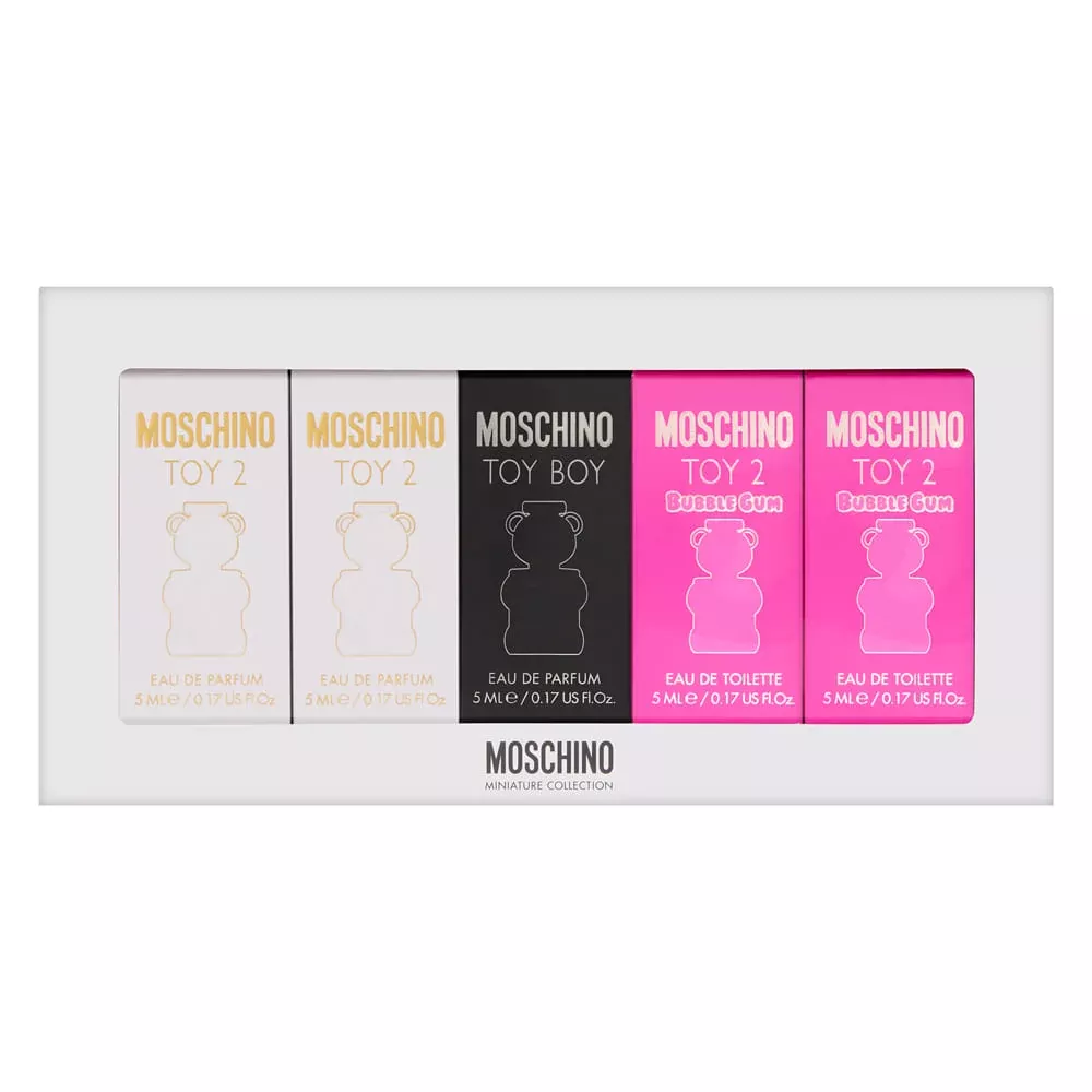 Moschino Toy Miniature Collection 5 Piece Set Includes: 2 x Toy 2 0.17 oz Eau de Parfum + 2 x Toy 2 Bubble Gum 0.17 oz Eau de Toilette+ Toy Boy 0.17 oz Eau de Parfum
