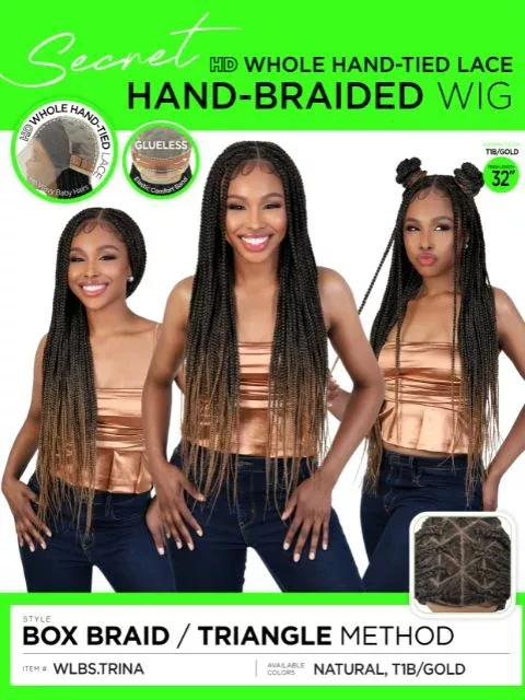 Motown Tress Secret HD Whole Hand-Tied Lace BOX BRAID TRIANGLE METHOD -WLBS.TRINA Hand Braided Wig
