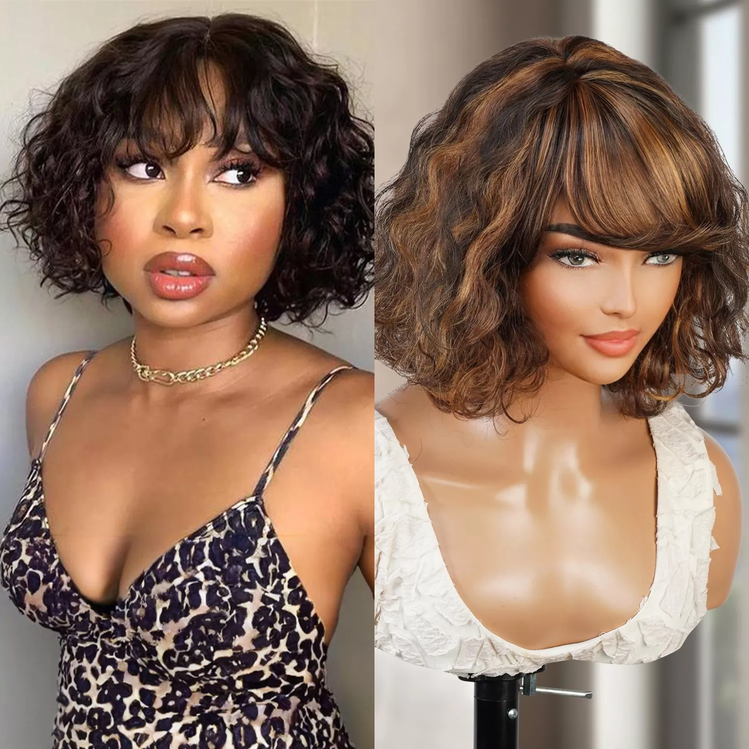 Natural Curly Bob with Bang Wig Suri