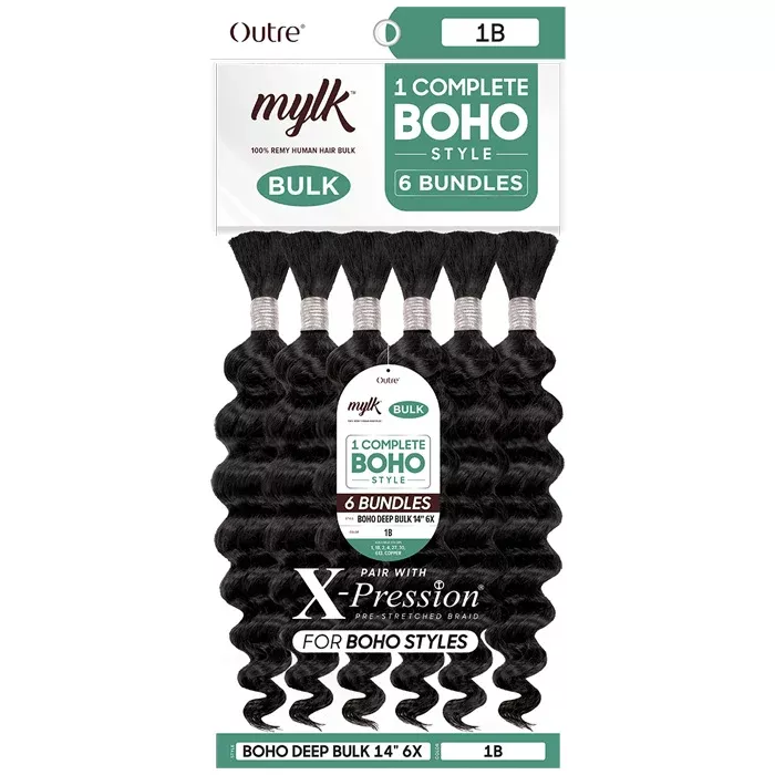 Outre Mylk 100% Remy Human Hair Bulk Braids 6 Bundles - BOHO DEEP BULK 14" 6X