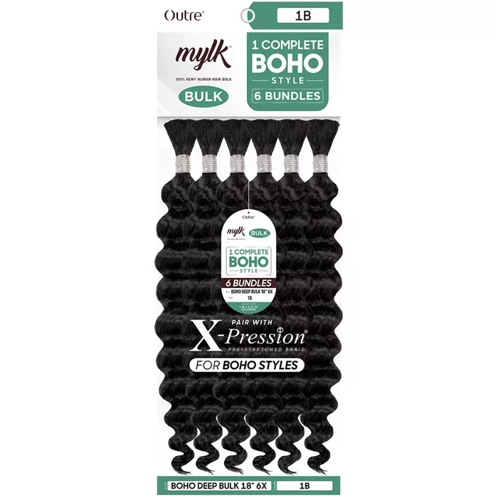 Outre Mylk 100% Remy Human Hair Bulk Braids 6 Bundles - BOHO DEEP BULK 18" 6X
