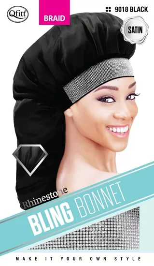 Qfitt™ BRAID BLING SATIN BONNET - RHINESTONE
