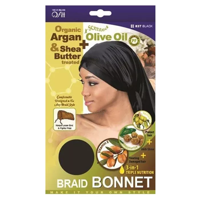 Qfitt Organic Argan & Shea Butter Treated Braid Bonnet - Black
