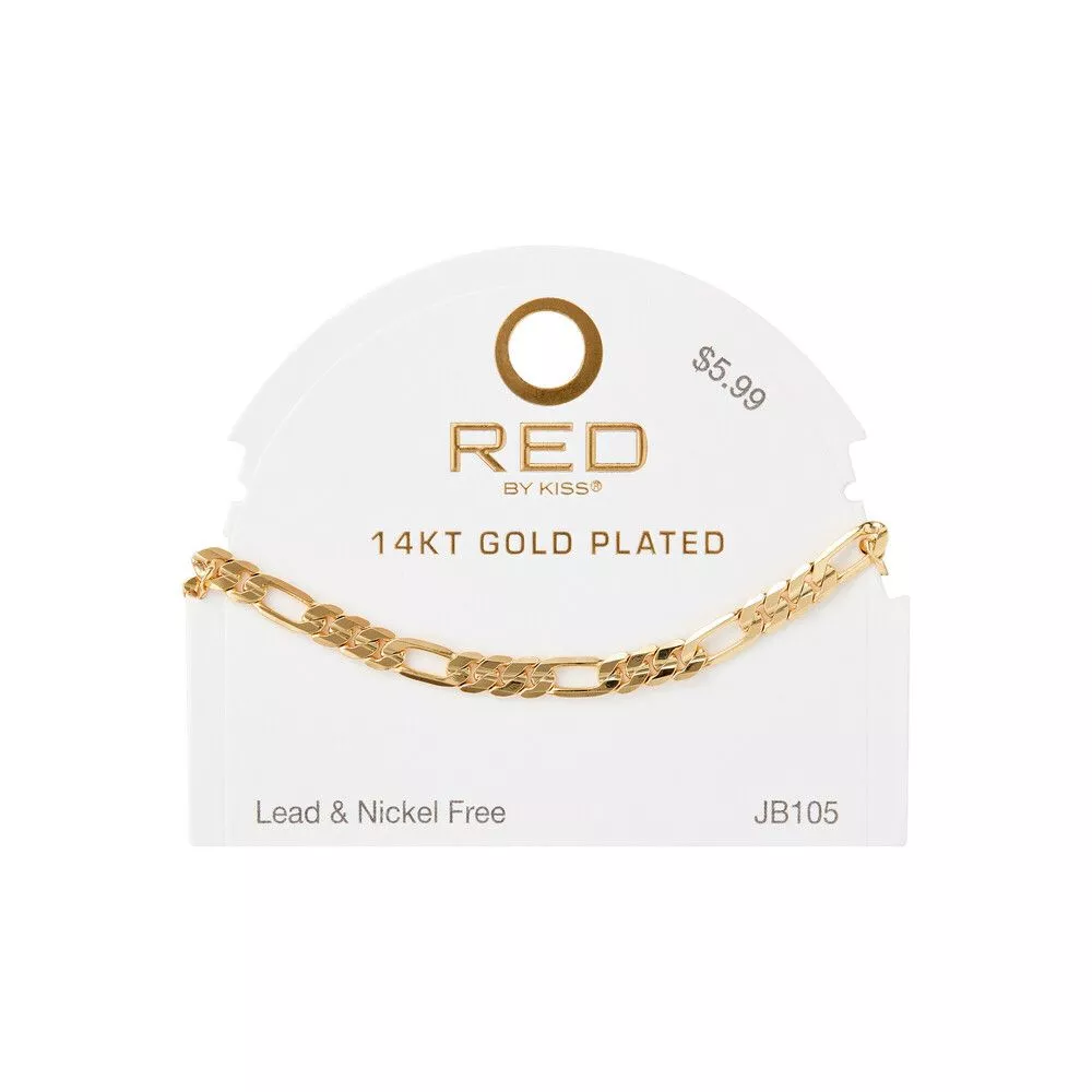 RED BY KISS 14K GOLD PLATED GLAM FIGARO CHAIN BRACELET 6MM - JB105