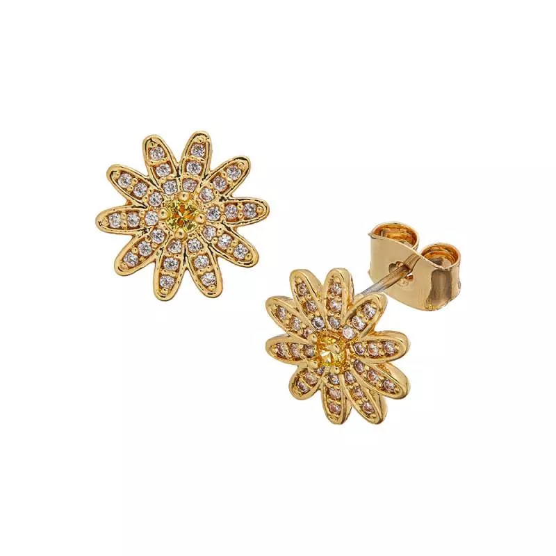 RED BY KISS 18K GOLD PLATED CUBIC ZIRCONIA DAISY STUD EARRINGS - JE006