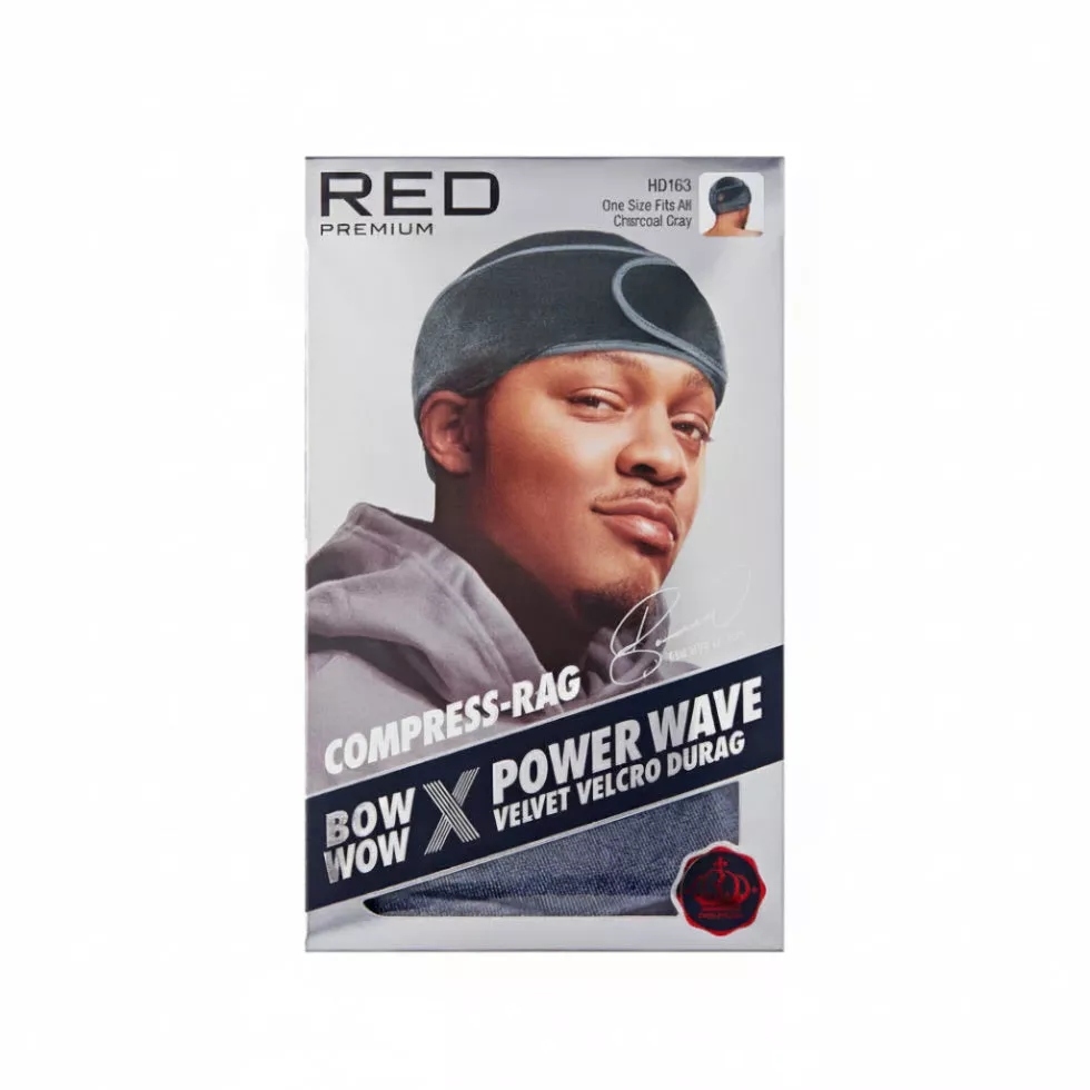 Red by Kiss BOW WOW X Power Wave Velvet Hook and Loop Fastener Compression Rag Charcoal Gray | Wave Preservation Cap