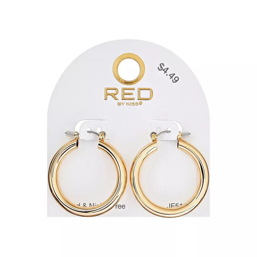 RED BY KISS GLAM PINCATCH EARRINGS THICK 33MM - JE513