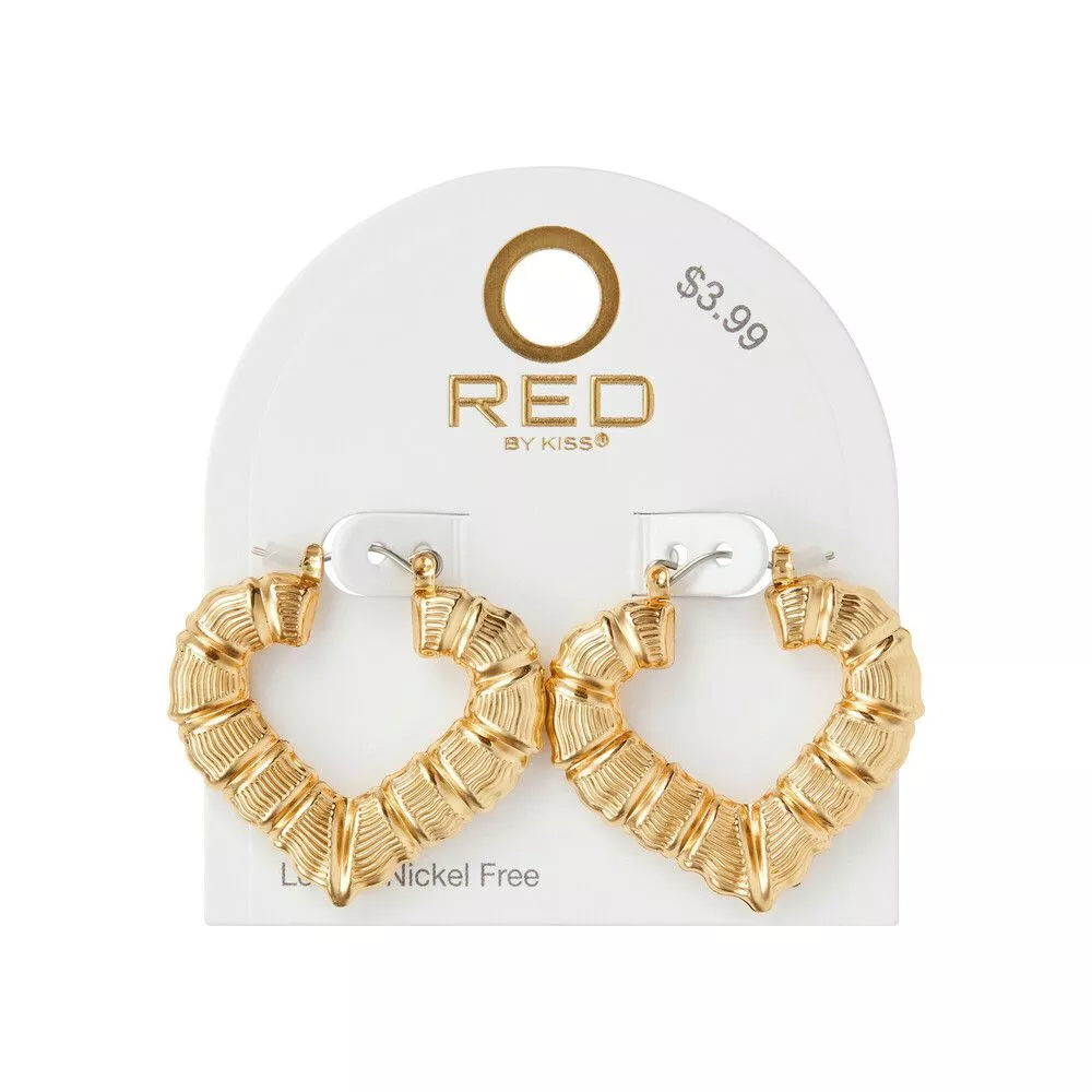 RED BY KISS GOLD PLATED BAMBOO HEART EARRINGS 33MM - JE305